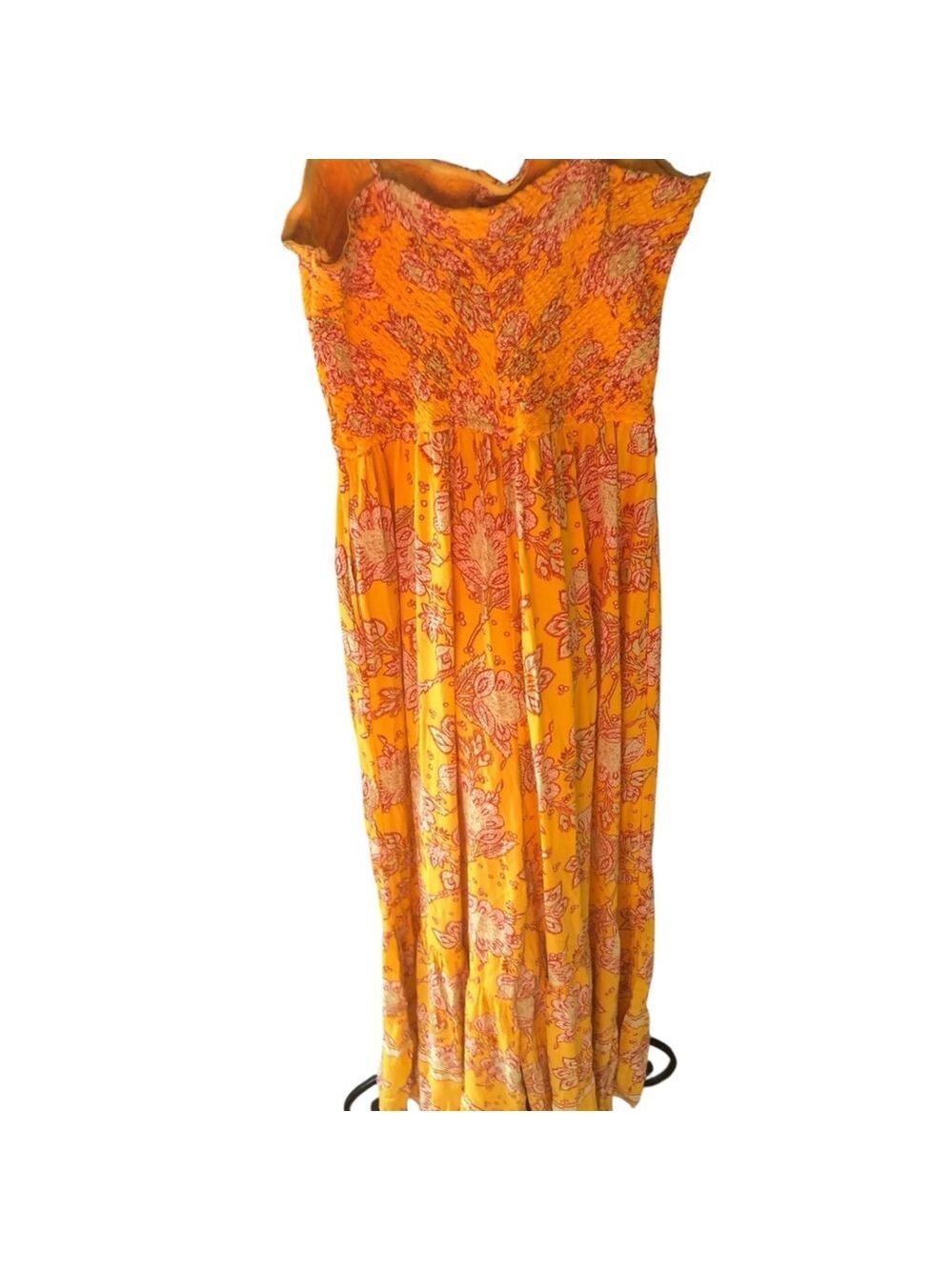 Free People Little of Your Love Floral Smocked Wide Leg Jumpsuit L Mustard - Picture 6 of 9